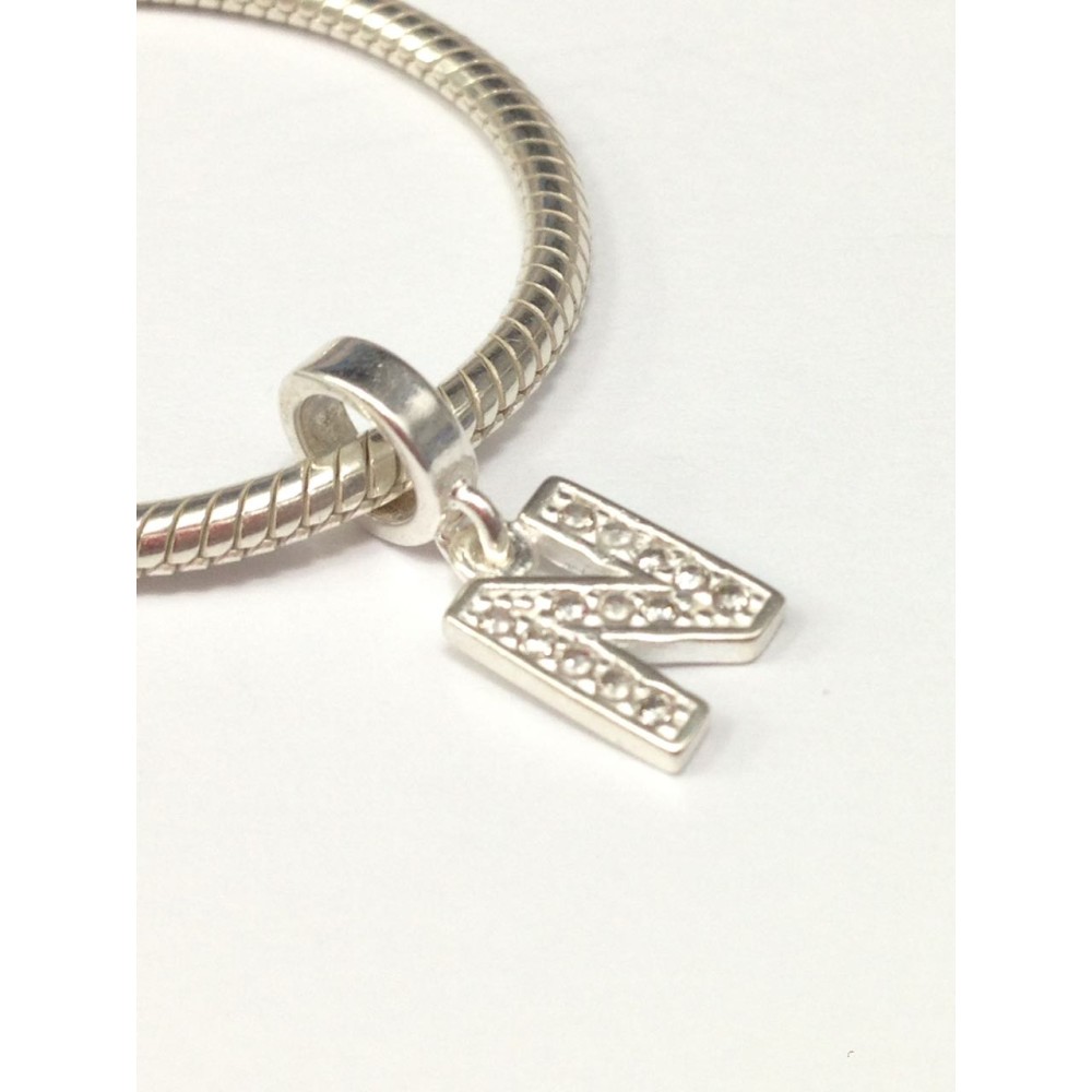 PG-203 Pingente Letra N em Prata 925 e Zirconias